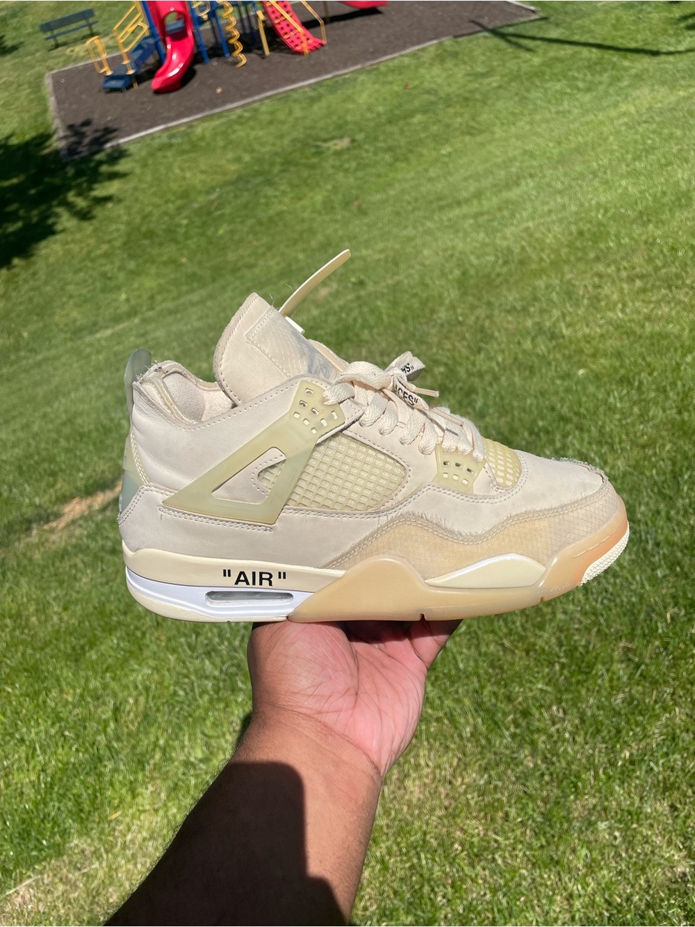 Jordan 4 off white sail size 10.5W/9M comes with original box and zip tie.